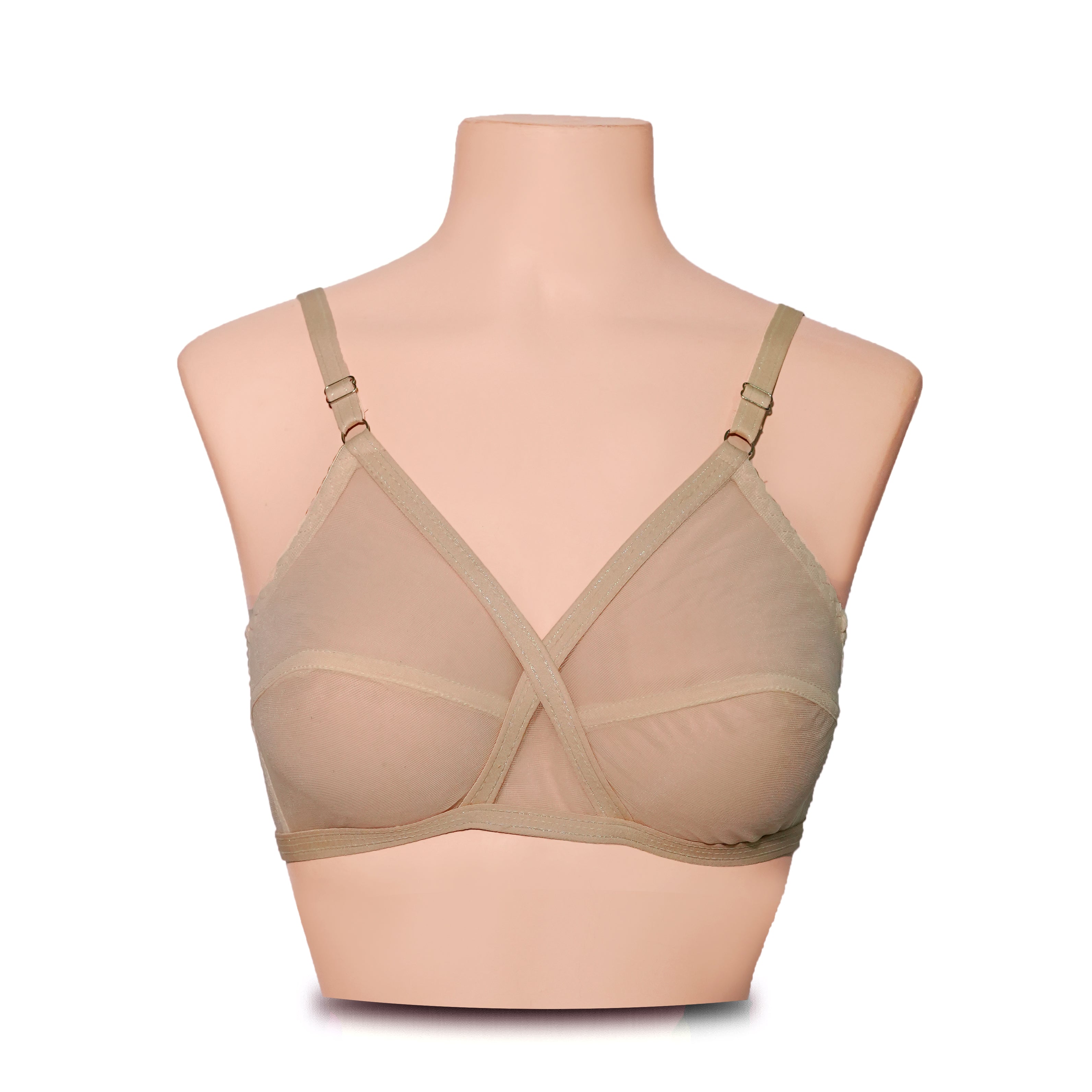 Pack of 4 Non-Padded & Non-Wired Full Net Transparent  Bras - 4 Colors