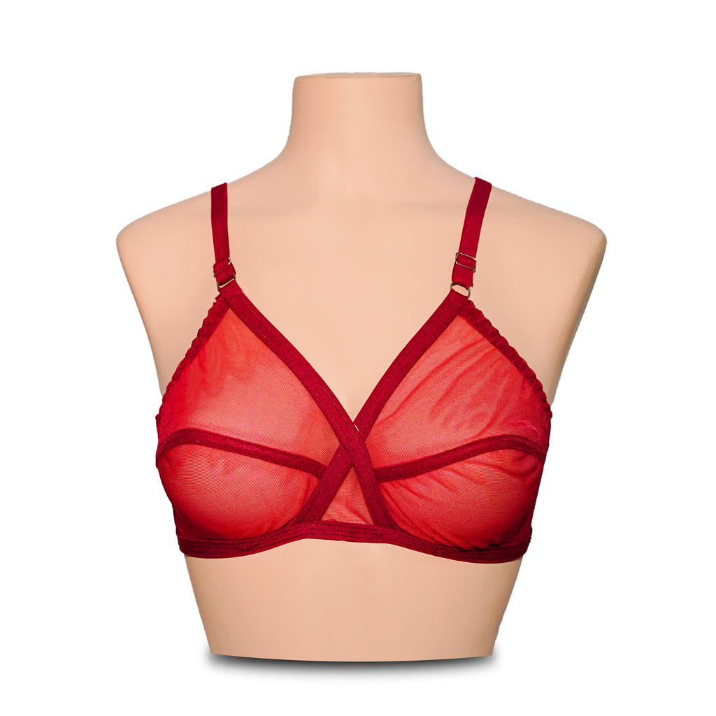 Pack of 4 Non-Padded & Non-Wired Full Net Transparent  Bras - 4 Colors