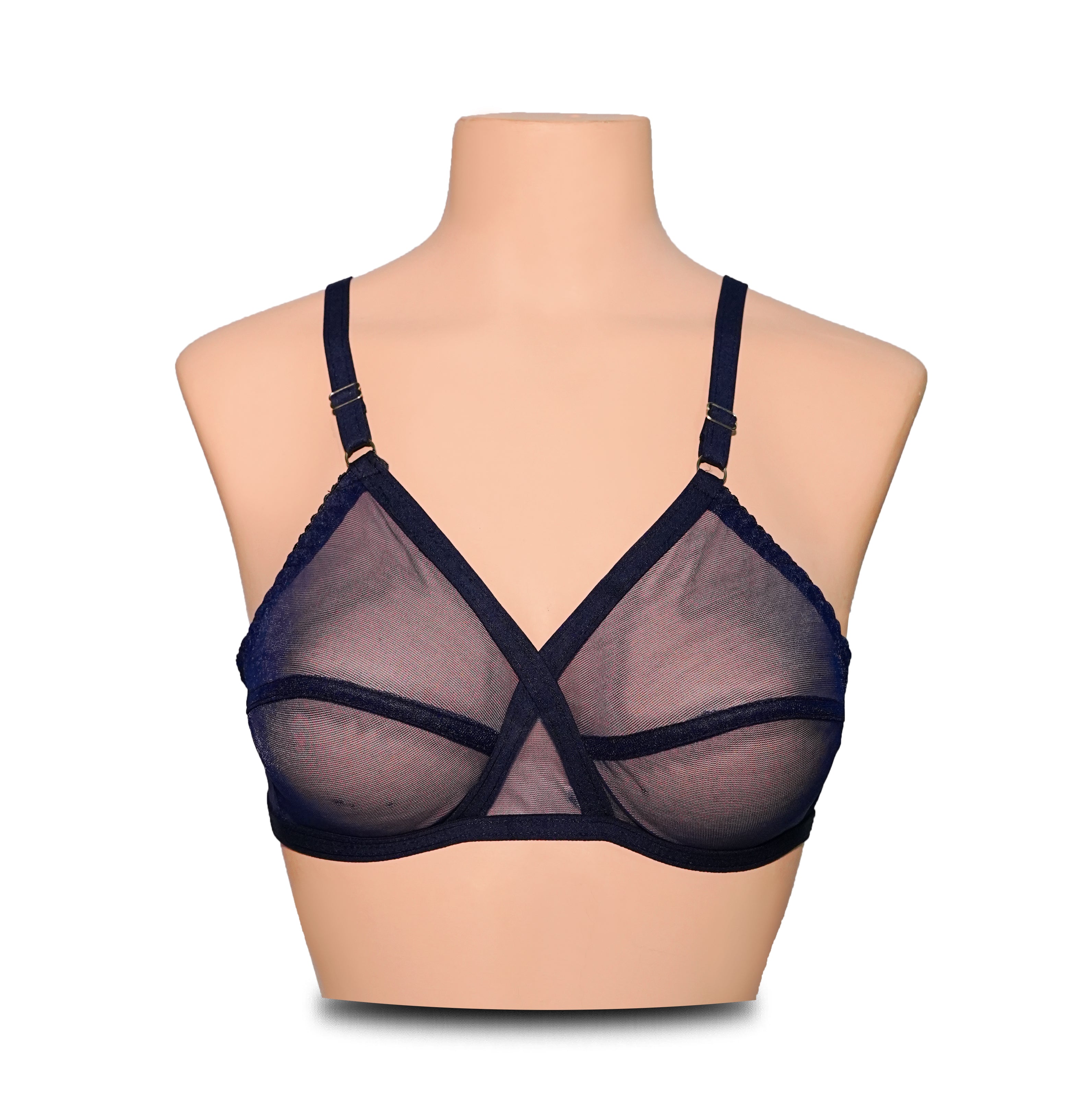 Pack of 4 Non-Padded & Non-Wired Full Net Transparent  Bras - 4 Colors
