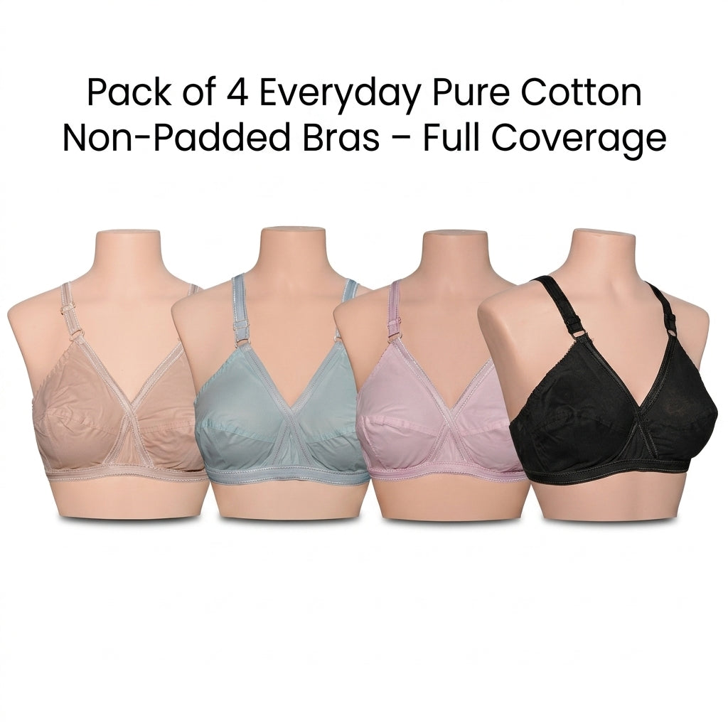 Pack of 4 Everyday Pure Cotton Non-Padded Bras – Full Coverage