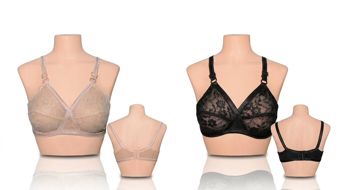 Pack of 2 Net Transparent Floral Bras with Side Cloth Support