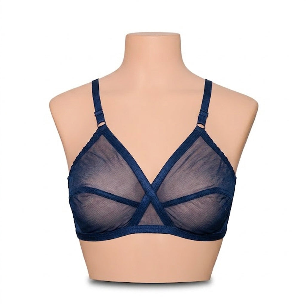Pack of 4 Non-Padded & Non-Wired Full Net Transparent  Bras - 4 Colors